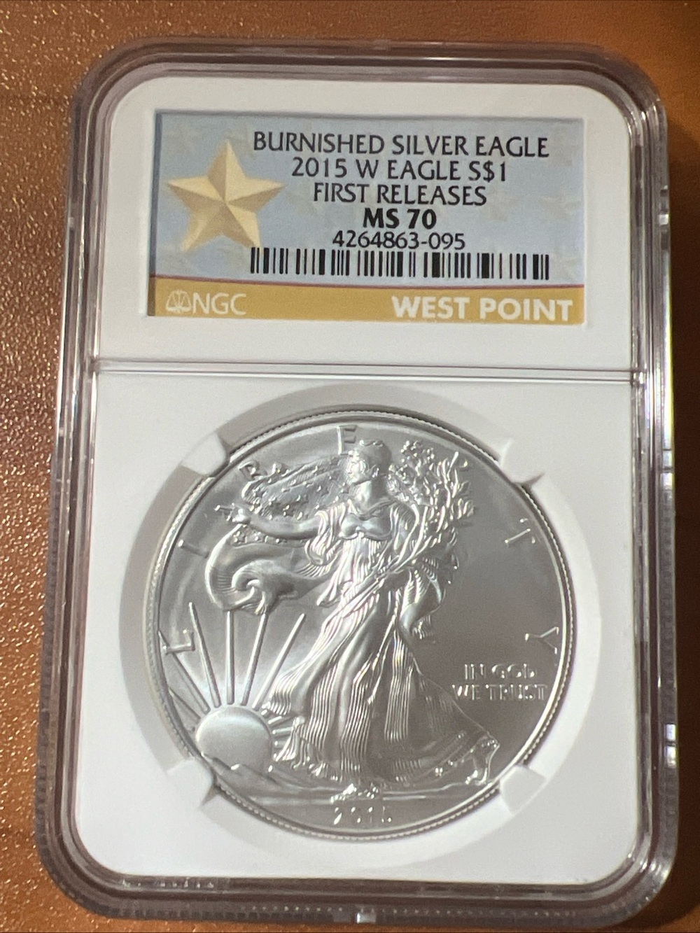 2015 W EAGLE S$1 BURNISHED SILVER EAGLE FIRST RELEASES NGC MS 70 WEST POINT